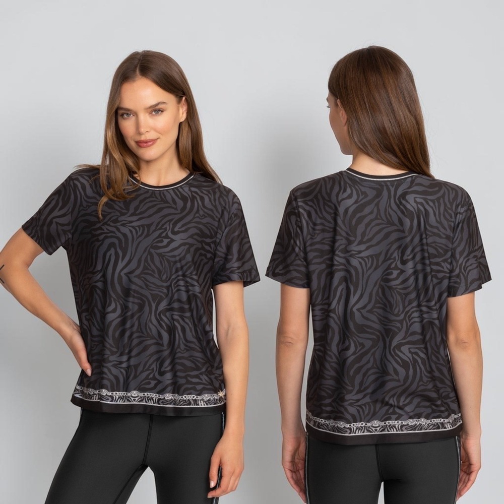 Johnny Was Bee Active Short Sleeve Step Hem Tee Women's M Zebra Tiger Print